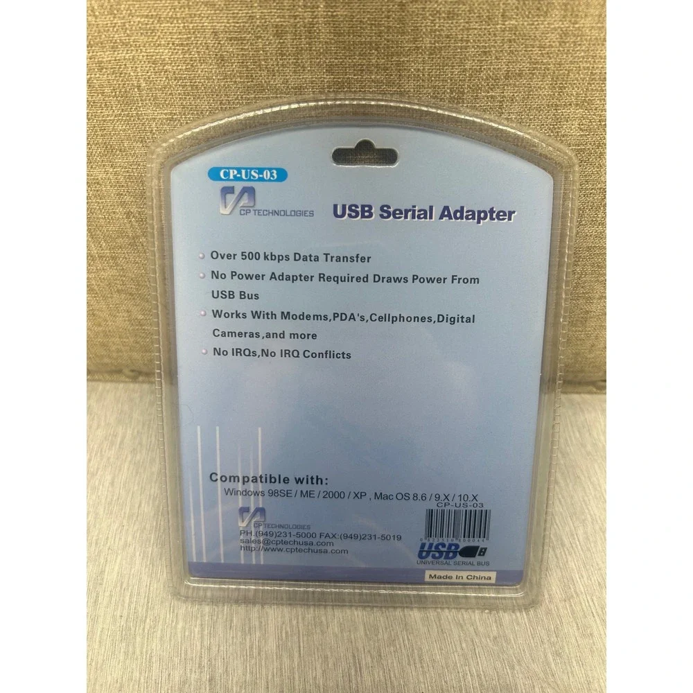 CP Technologies CP-US-03 USB Serial Adapter DB9 RS-232 Cable Blue Silver NEW‎
